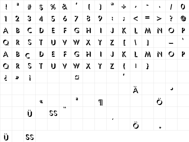 UmbraThin Regular  glyph index