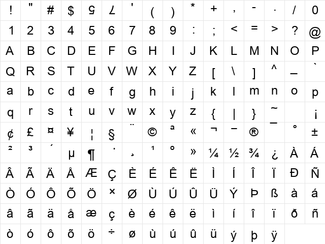 Arabic+ Arial Regular  glyph index