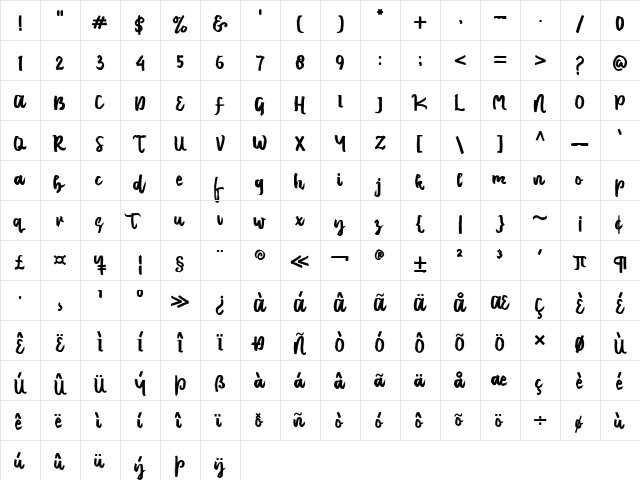 Emilly Stories Regular  glyph index
