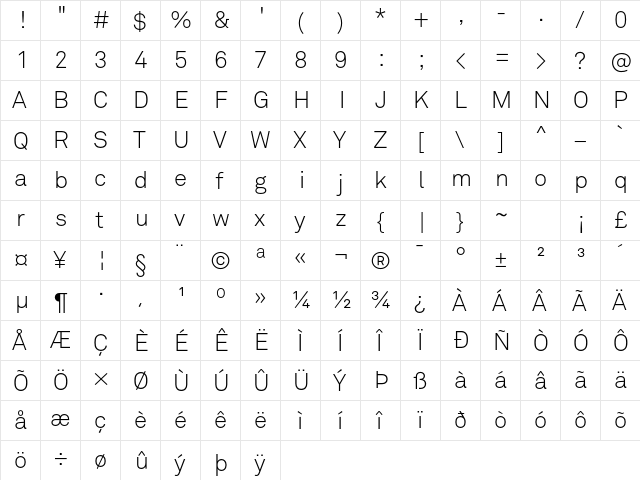 Akkurat Light Regular  glyph index
