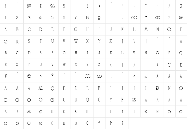 LHF Stetson Regular  glyph index