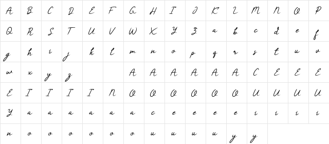CharlynRushmoorDemo Regular  glyph index