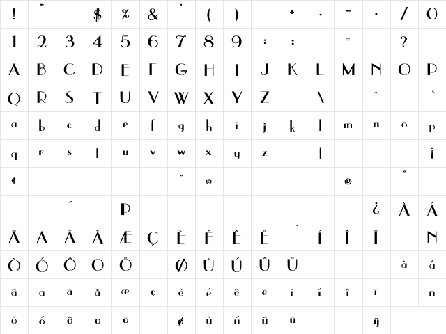 UppEa Bold Regular  glyph index