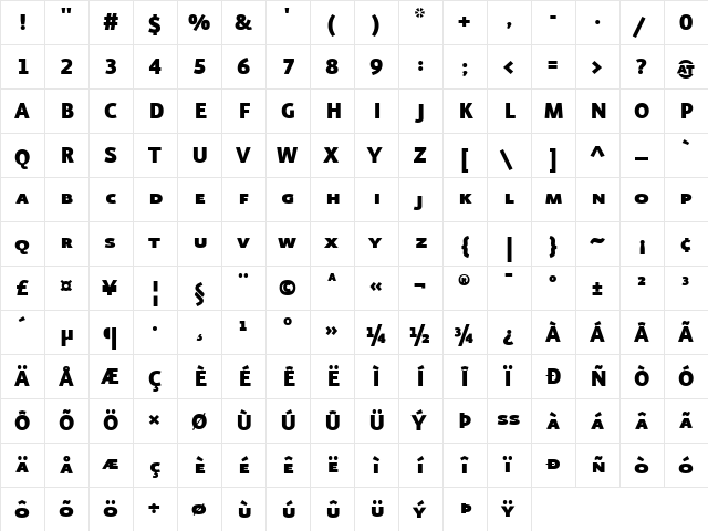 EurekaSans-BlackCaps Regular  glyph index