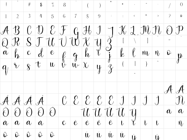 Kaylia Regular  glyph index