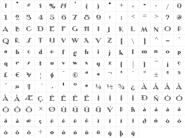 MustangSally Medium  glyph index