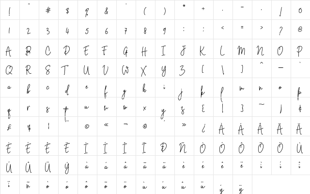 Glatang Collection Regular  glyph index