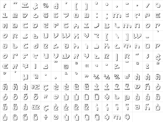 Yahren Shadow Shadow  glyph index