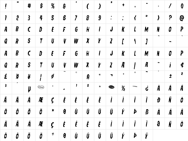 Hitchblock Staggered Rotated Regular  glyph index