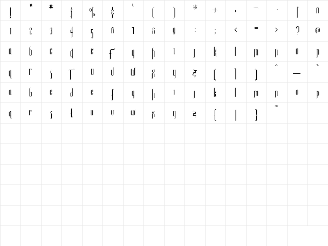 Luxembourg Regular  glyph index
