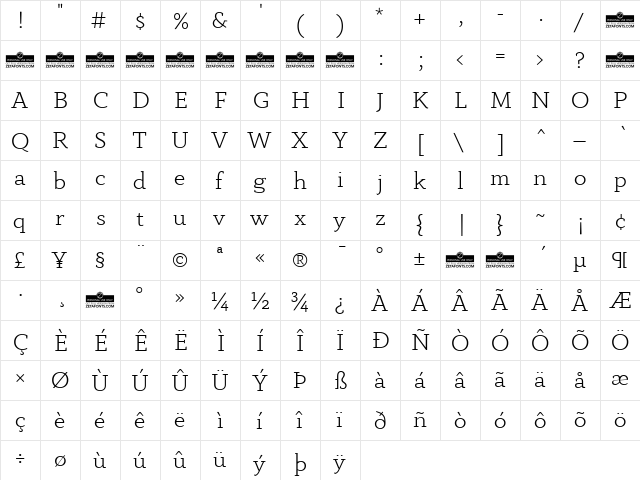 Anaphora Trial Light  glyph index