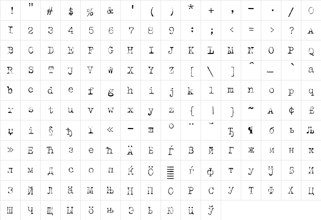 TrixieCyrG Light  glyph index