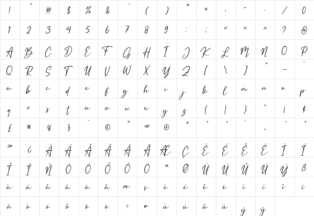 Kallinsha Regular  glyph index