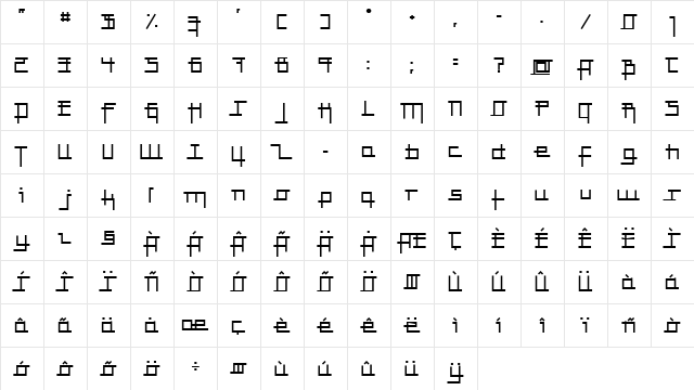 TG Mondria Bold  glyph index