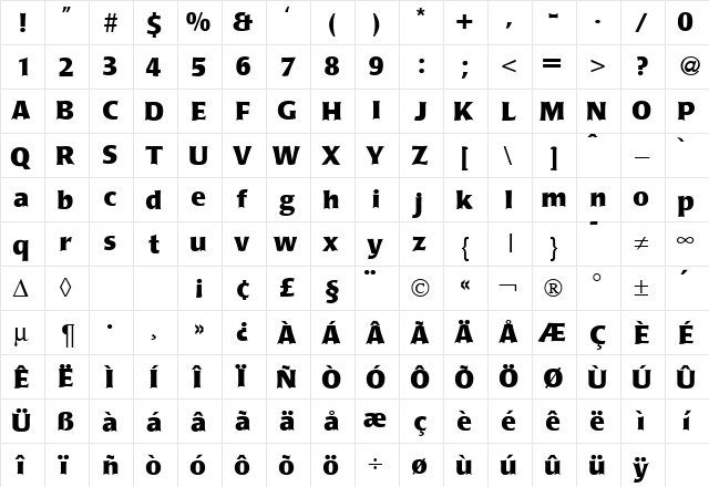 PoemLavishHeavy Regular  glyph index