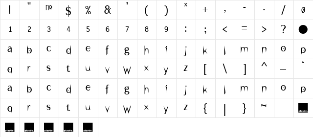 Under Regular  glyph index