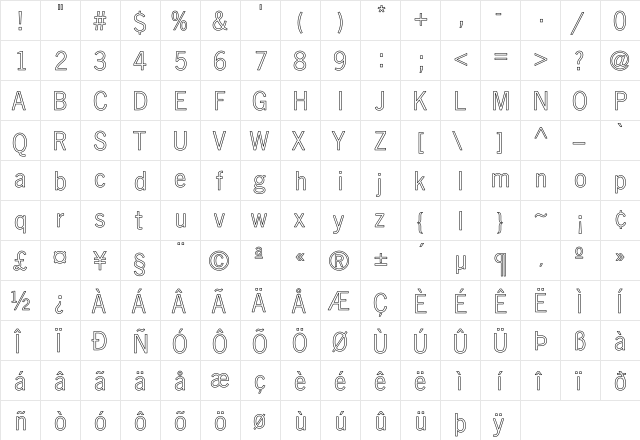 NewsGothic Hollow Regular  glyph index