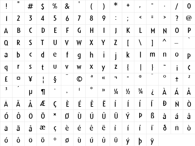 LTSpitz Book Regular  glyph index