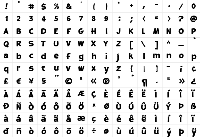 Comic Strip Poster Regular Regular  glyph index