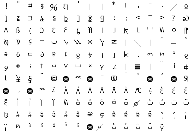 F2FMetamorfosi LT Std Regular  glyph index
