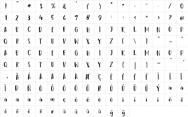 Reshuffle Sans Regular  glyph index