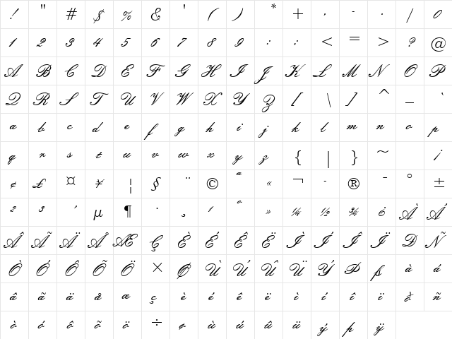 Embassy Regular  glyph index
