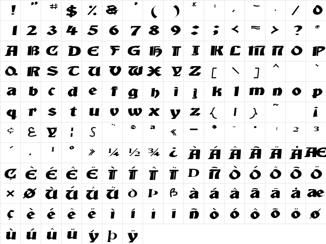 AquiEstaSSK Italic  glyph index