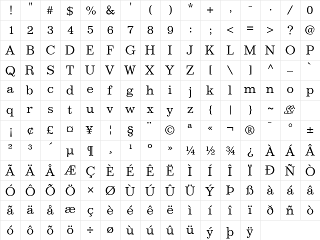 Classic SSi Regular  glyph index