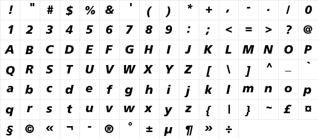 AGForeignerC Bold Italic  glyph index