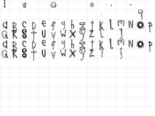 Rebekah's Birthday Regular  glyph index