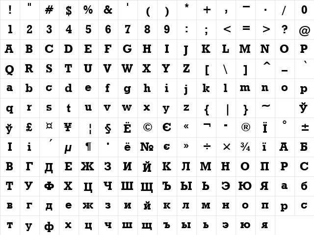 Rodeo Bold  glyph index