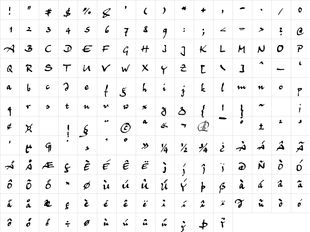Juergen Regular  glyph index