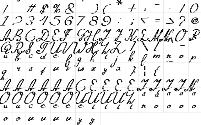 Silvestero Regular  glyph index