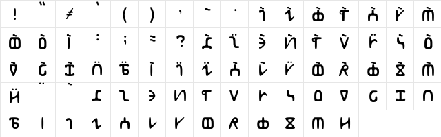 Abur Regular  glyph index