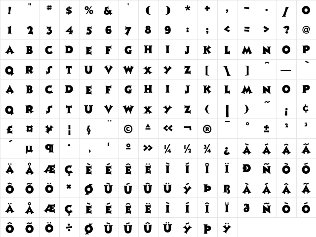 JazzPosterICG Medium  glyph index