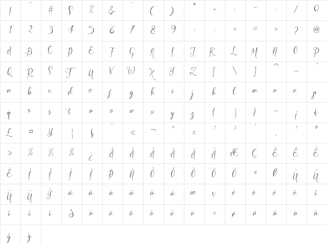 Restuner Regular  glyph index