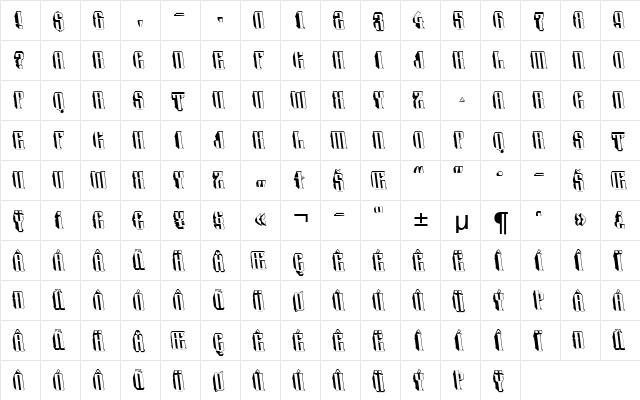 a_Harder3dRevObl Regular  glyph index