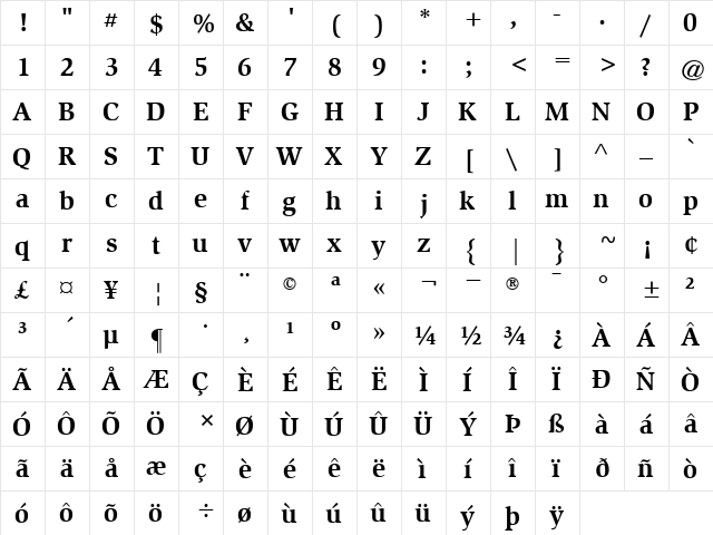 ITCSlimbach Bold  glyph index