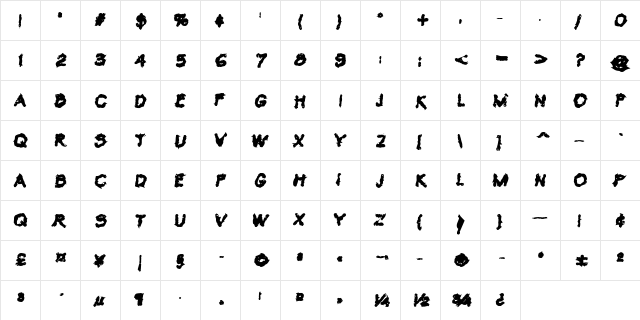 VTC Krinkle-Kut Bold  glyph index