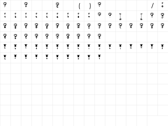 Petit-w Font Regular  glyph index