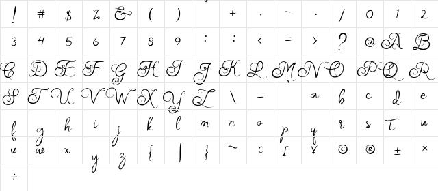 Akurapoppo Luxury Handwritten Regular  glyph index
