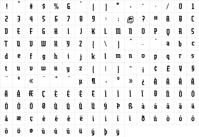 Airedale Black  glyph index