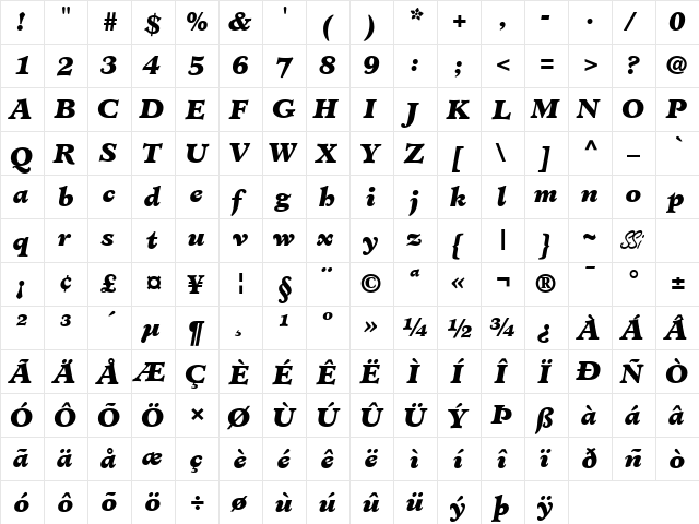 Cleric Black SSi Black Italic  glyph index