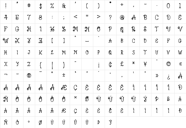 Leonard Regular  glyph index