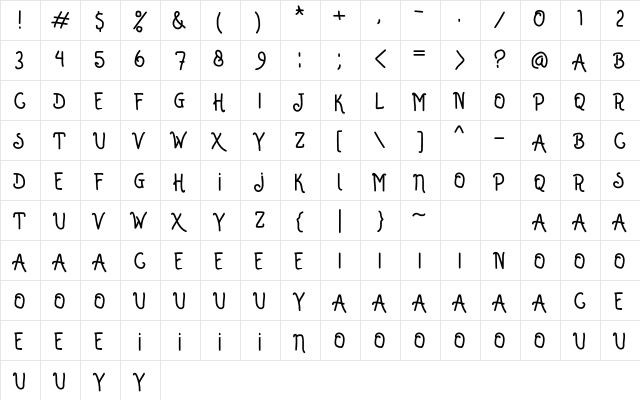 Winter Rain Regular  glyph index