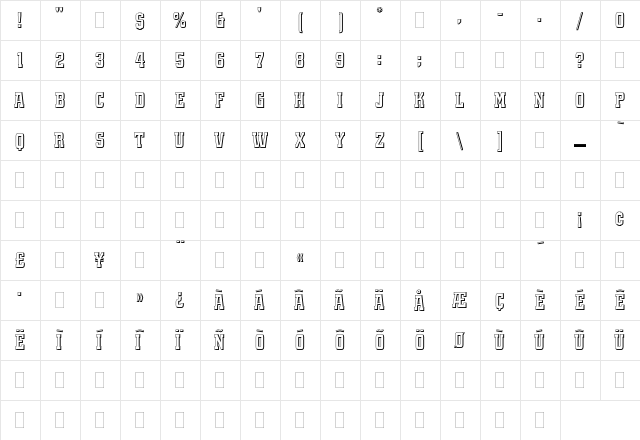 Quadrus Plain  glyph index