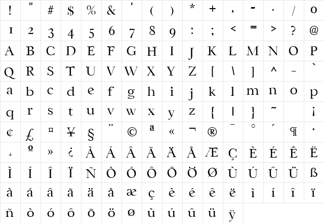 Casablanca Light SF Regular  glyph index