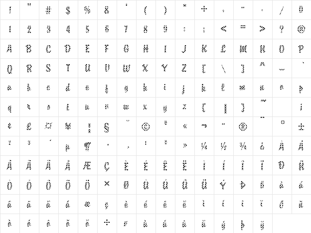 Brody14 Becker Regular  glyph index