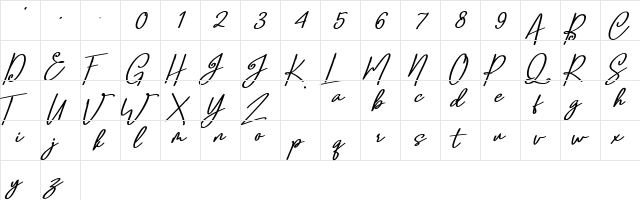 Confidante Regular  glyph index