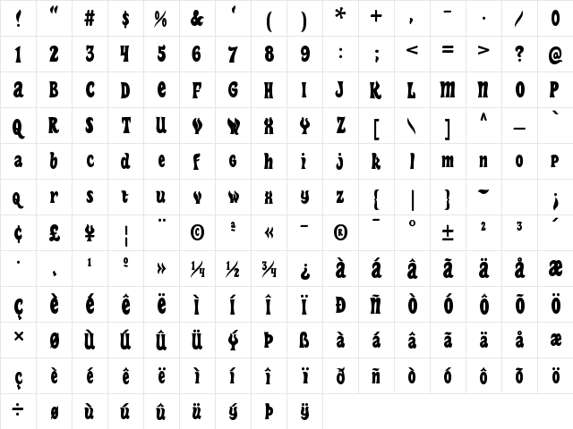 Heavy Heap Regular  glyph index